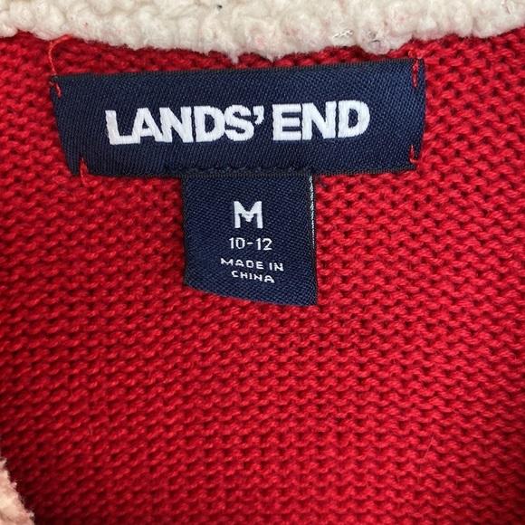 Girl’s Lands’ End Medium (10-12) 1/4 Zip Red Sweater - Picture 3 of 8